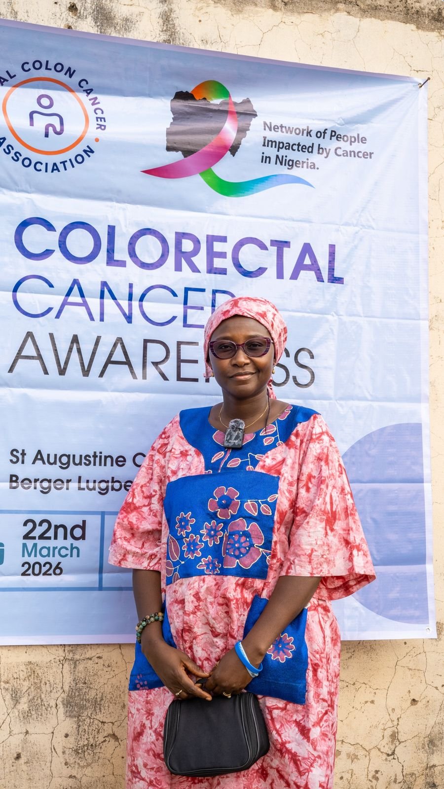 MHFCO representative in front of the Colorectal Cancer Awareness banner, 22 March 2026